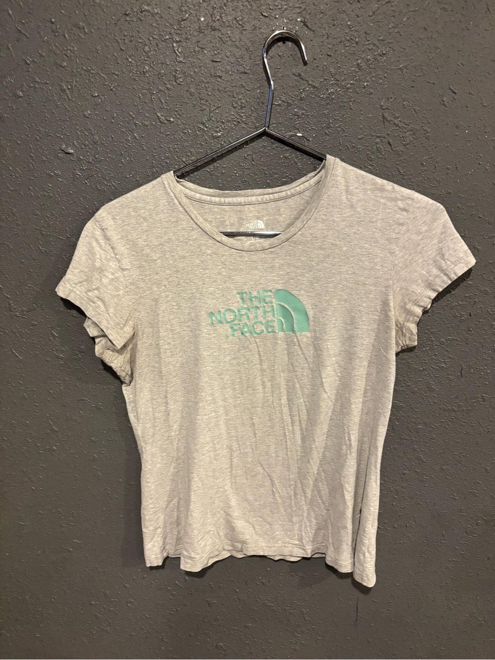 The North Face Women's Light Gray Crew Tee with Mint Logo
